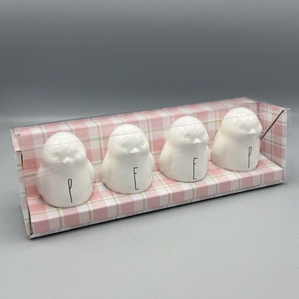 Rae Dunn Artisan Collection by Magenta Set of 4 Chicks Pink Plaid Box PEEP